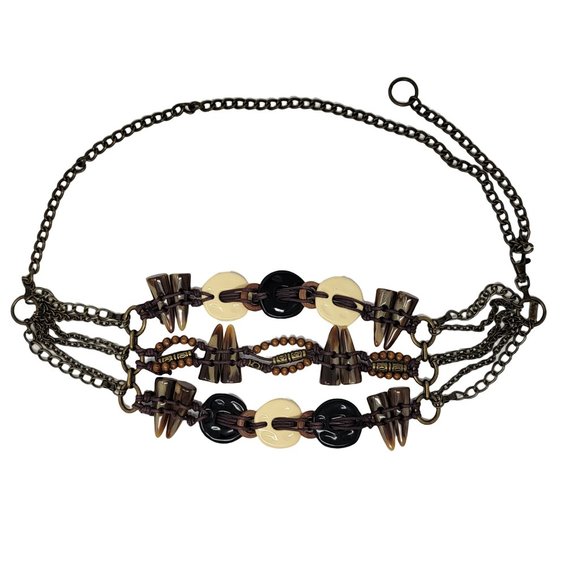 Chico's Accessories - Chico's Tribal Three Strand Beaded Brass Tone Metal Chain Link Belt